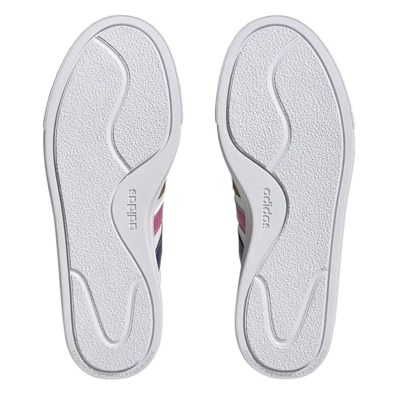 Adidas Women's White Sneakers with Pink, Blue, and Gold Stripes - Picture 4 of 16